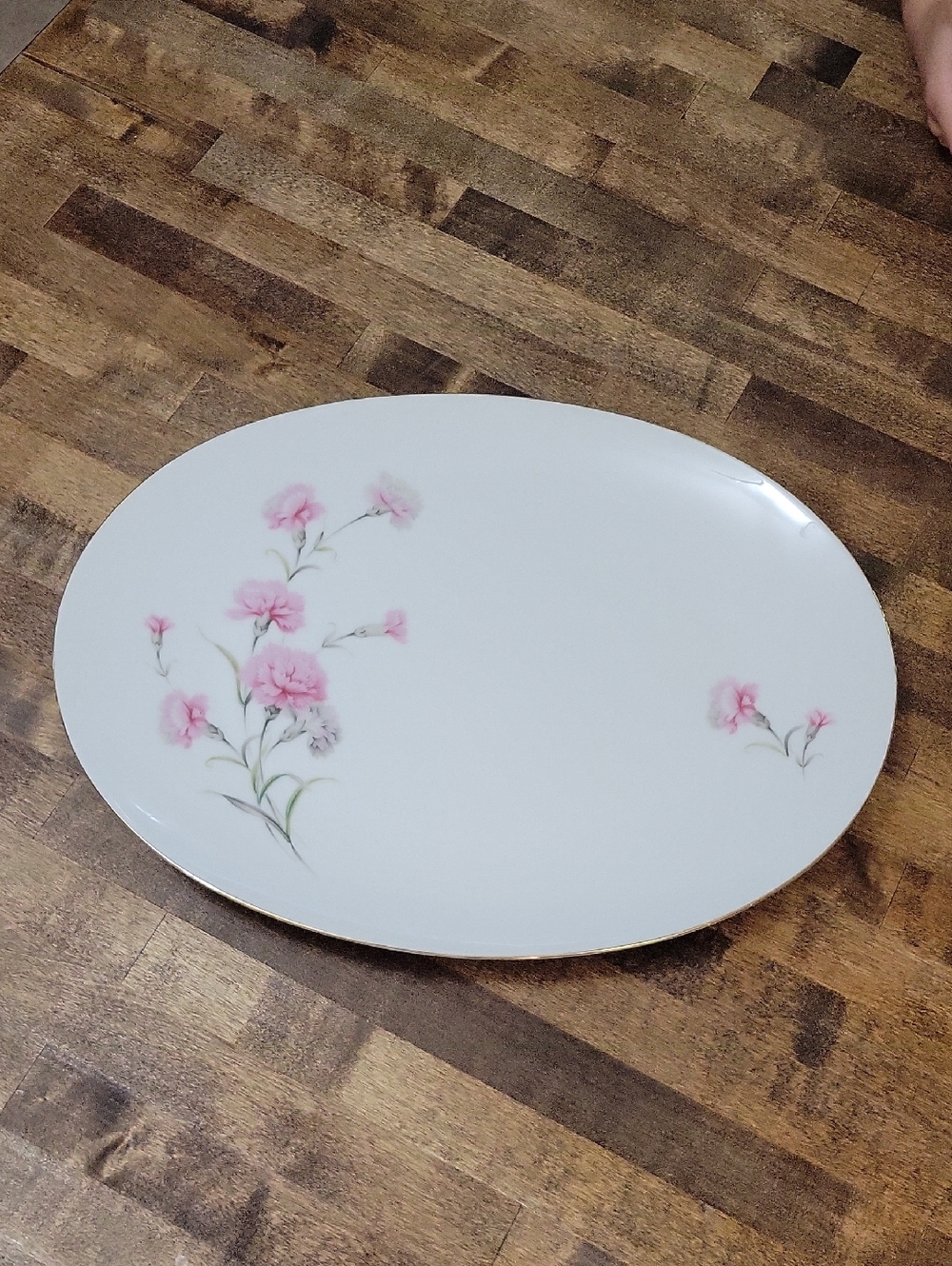 Royal Fine China Carnation Pattern White Porcelain Oval Serving Platter